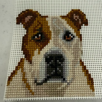 Brendan's Cross Stitch of his Boss's Dog