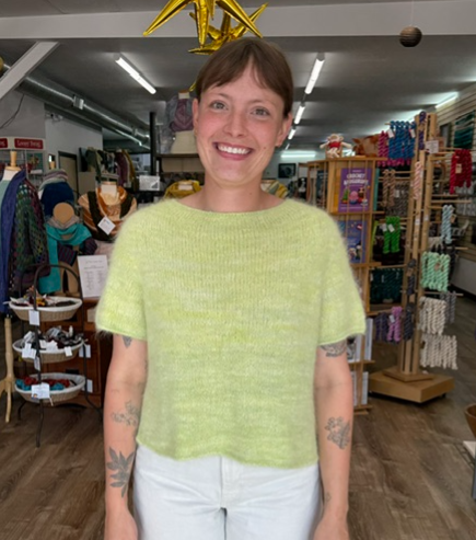 Kailee's Ivy Blouse by PetiteKnit made using JulieSpins Silky Suri at The Loopy Ewe