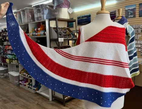 Rainette's Happy 4th of Juy Shawl (Flag) by KathCo Designs knit using Cascade Ultra Pima