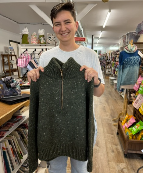 Zipper Sweater by PetiteKnits knit by Emily using Blue Sky Fibers Woolstok Tweed.