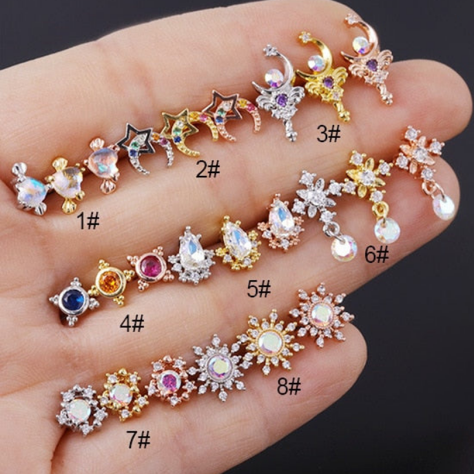 Risna Cute 4 Crystal Polished Rings Hoop Stud Earrings