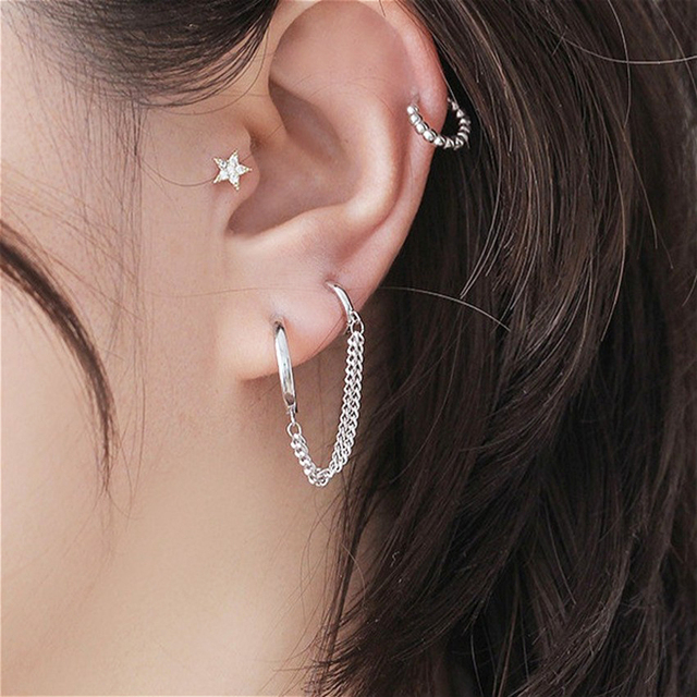 Risna Cute 4 Crystal Polished Rings Hoop Stud Earrings