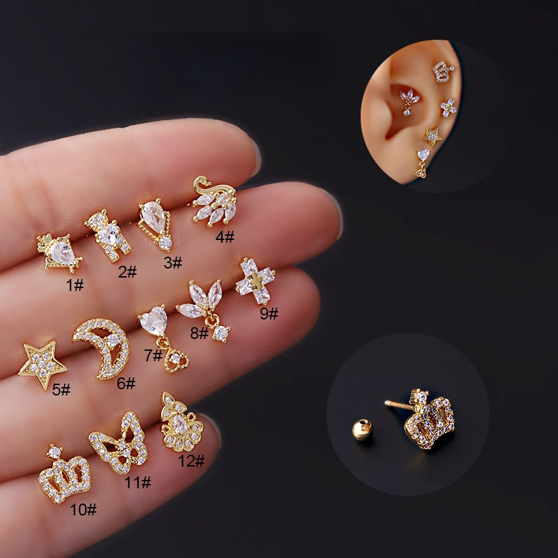 Risna Cute 4 Crystal Polished Rings Hoop Stud Earrings