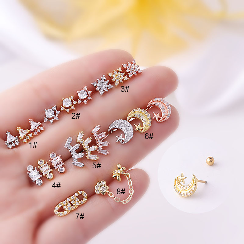 Risna Cute 4 Crystal Polished Rings Hoop Stud Earrings