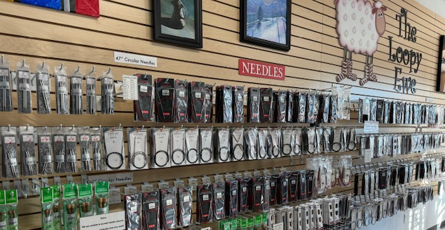 Needles and Hooks wall at The Loopy Ewe