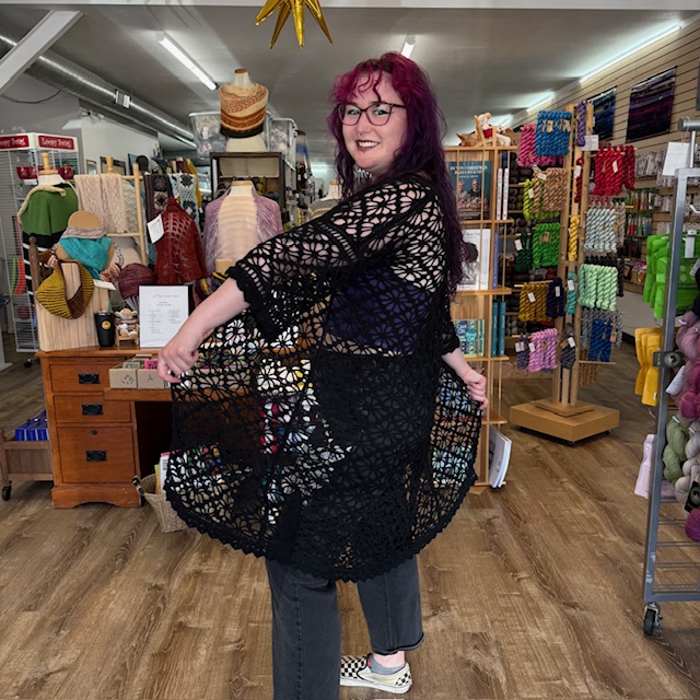 Anatolia's Lovely crocheted spider lace motif cardigan using CaMaRose Okogolisk Pimabomuild at The Loopy Ewe