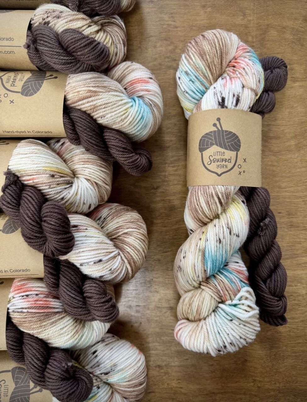 Little Squirrel May Sock Set - Sundae Funday in Oak Sock DK at The Loopy Ewe