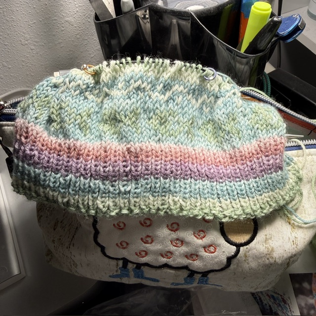 Doodle Deck Cowl using 2026 HAK miniskeins dyed by MakerWool at The Loopy Ewe