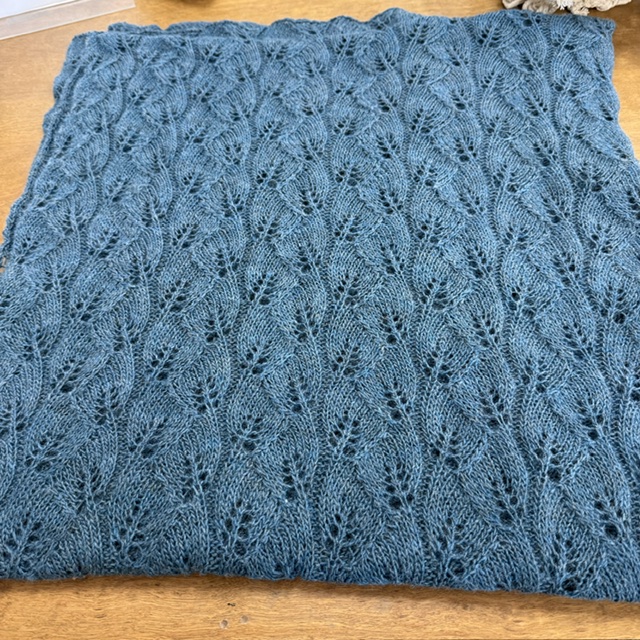 Leaf Wrap by Bobbi InteVeld knit using Blue Sky Fibers Woolstok Light by Sandy