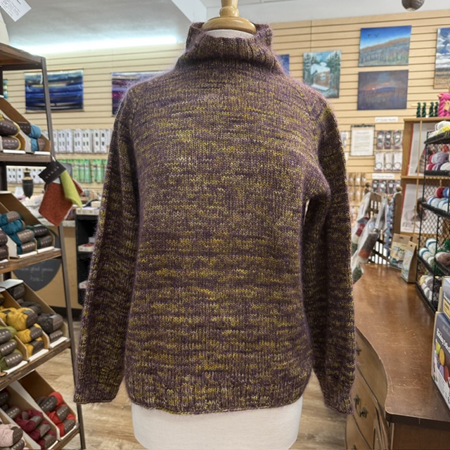 Kathy's Laura Pullover by The Lamb&Kid Designs made using DIC Smooshy + Urth Yarns Bonmoher at The Loopy Ewe