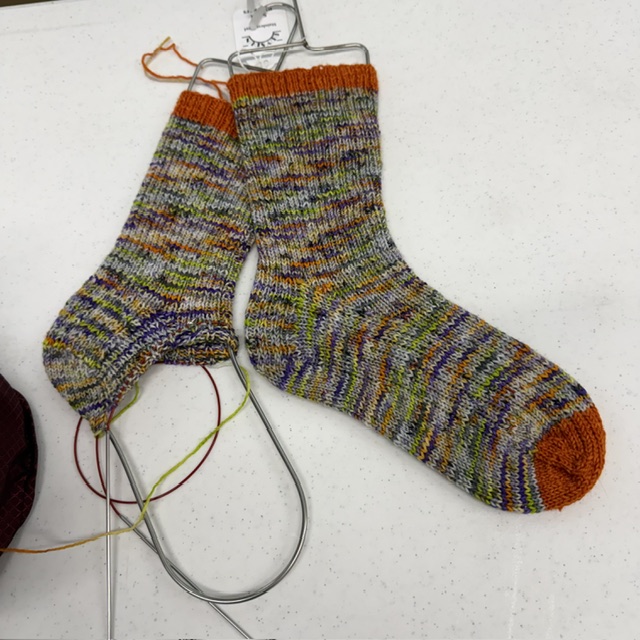 I Heart Harvest Socks by Shelley Stone knit using Little Squirrel Yarn Sock Sets at The Loopy Ewe
