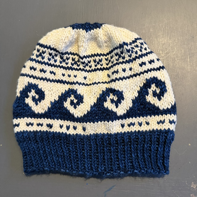 Blue Wave Secret Message Hat by Lake and Prairie Knits knit using Malabrigo Rios by Kristine at The Loopy Ewe